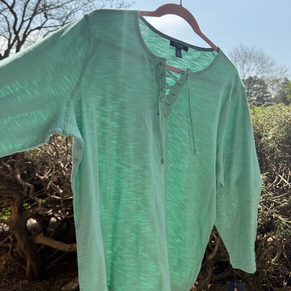 Chaps Women's Pullover Plus Size 2X Top with Laces Light Green (Parakeet) NWT - Picture 13 of 16